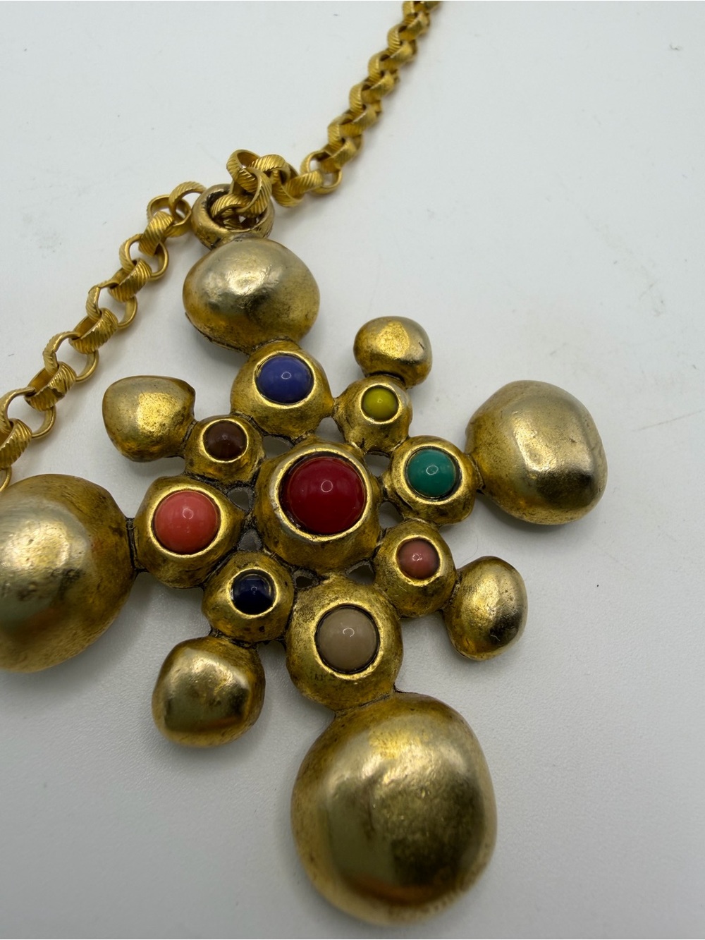 Gold-Tone Multi-Stone Cross Pendant Necklace - Picture 2 of 3